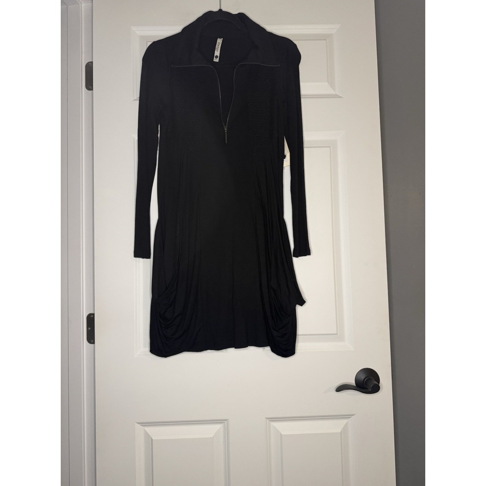 Pieces By Kensie Half Zip Tunic Dress Black W Lace  XS Nwt 99